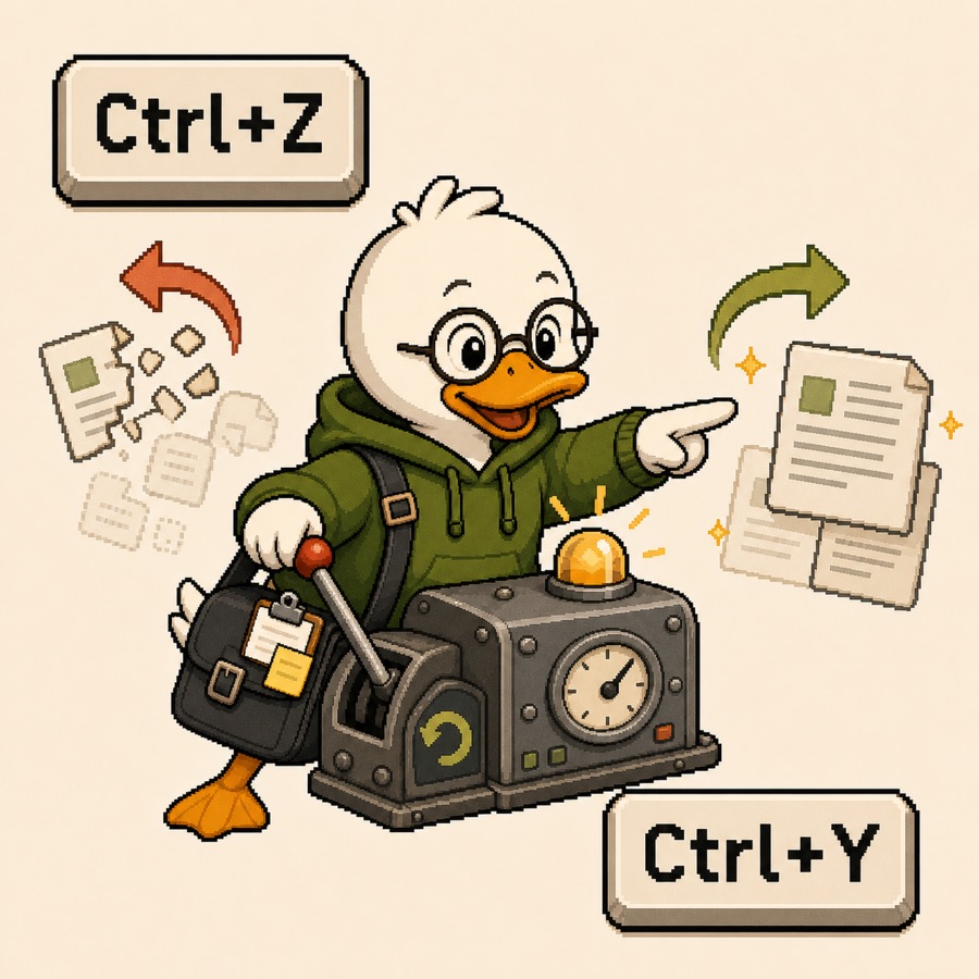 A duck showing Ctrl+Z and Ctrl+Y shortcuts