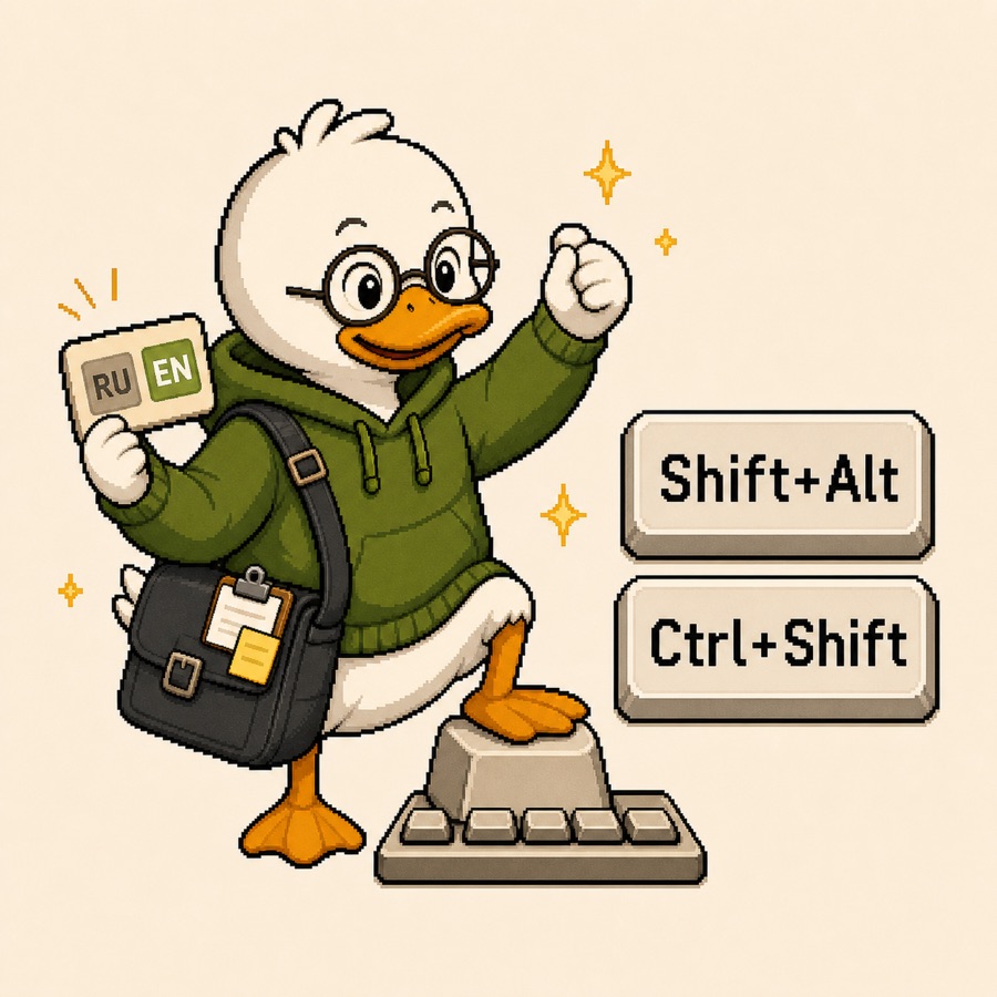 A duck switching keyboard layouts with a familiar shortcut